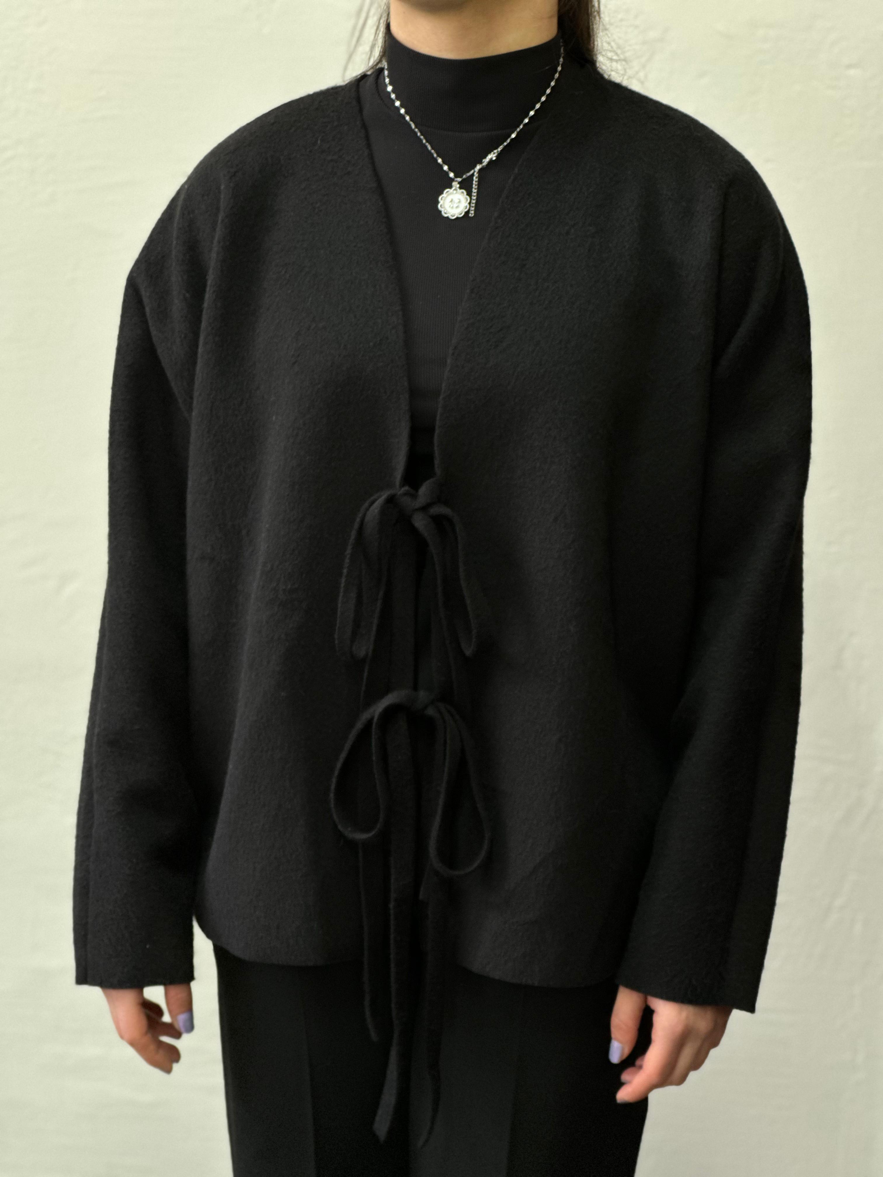 Bağcıklı kaşe kimono siyah